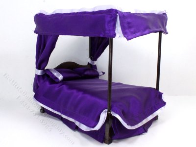 (image for) Miniature Purple and Mahogany Canopy Bed For Dollhouses