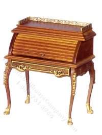 (image for) Miniature Walnut w/Gold Trim Rolltop Desk for Dollhouses