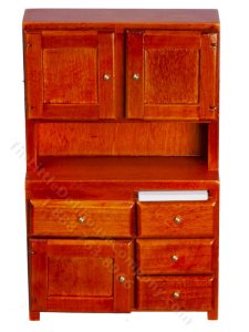 (image for) Miniature Walnut Kitchen Hutch w/ Cutting Board For Dollhouses
