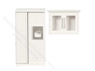 (image for) Miniature White Fridge and Cabinet for Dollhouses