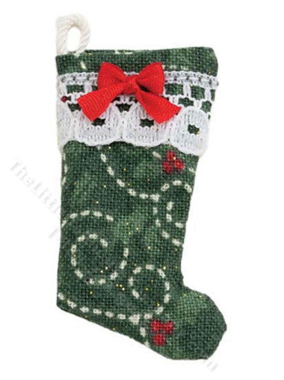 (image for) Miniature Green Christmas Stocking for Dollhouses