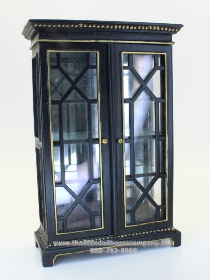(image for) Miniature Black Breakfront Cabinet with Gold Accents