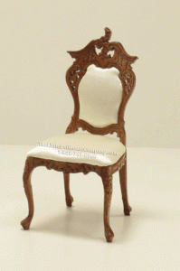 (image for) Dollhouse Miniature Walnut Side Chair with Silk Upholstery