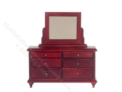 (image for) Miniature Dresser with Mirror for Dollhouses, Mahogany