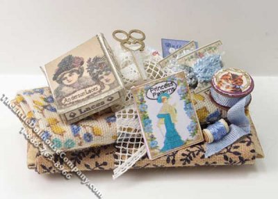 (image for) Dollhouse Scale Model Bundle of Sewing Accessories & Material