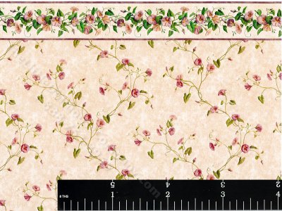 (image for) Tan and Floral Miniature Wallpaper with Border for Dollhouses