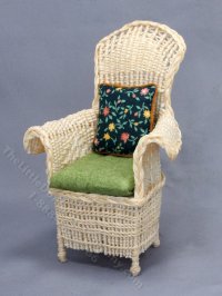 (image for) Miniature Natural Wicker Chair with Green for Dollhouses