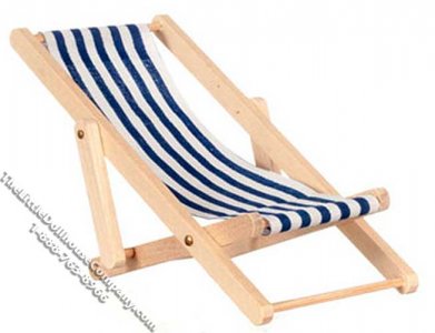 (image for) Dollhouse Scale Model Blue & White Stripe Lounge Chair