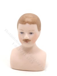 (image for) Miniature Bisque Porcelain Gentleman Doll Head with Brown Hair