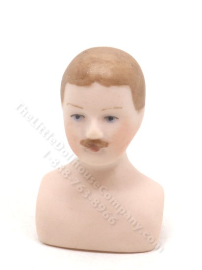 (image for) Miniature Bisque Porcelain Gentleman Doll Head with Brown Hair