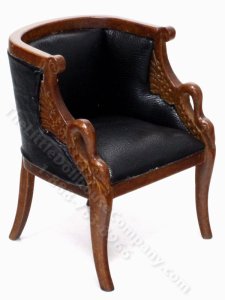 (image for) Miniature Leather Bucket Chair for Dollhouses - Walnut