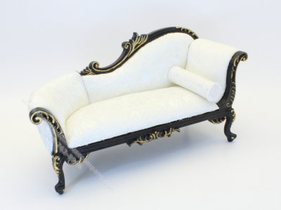 (image for) Miniature Black and Gold Chaise Sofa with White Upholstery