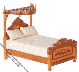 (image for) Miniature Walnut Tester Bed w/Half Canopy for Dollhouses