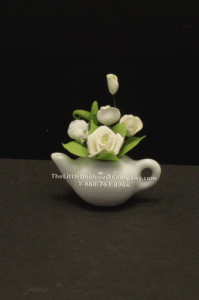 (image for) Dollhouse Miniature White Flowers in Teapot