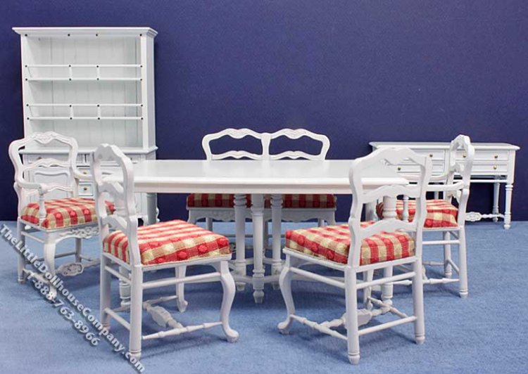 (image for) Miniature White Provence 8 Piece Dining Room Set for Dollhouses