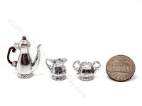(image for) Miniature Georgian Style 3 Piece Coffee/Tea Set for Dollhouses - Silver