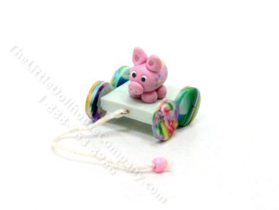 (image for) Miniature Handmade Pig Pull Toy for Dollhouses