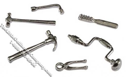 (image for) Dollhouse Scale Model 6 Piece Chrome Tool Set