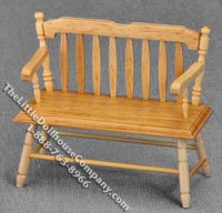 (image for) Miniature Oak Deacon Bench for Dollhouse