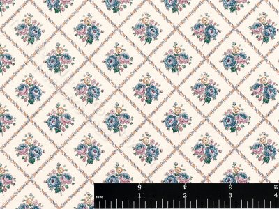 (image for) Blue Bouqets in Diamonds Miniature Wallpaper for Dollhouses