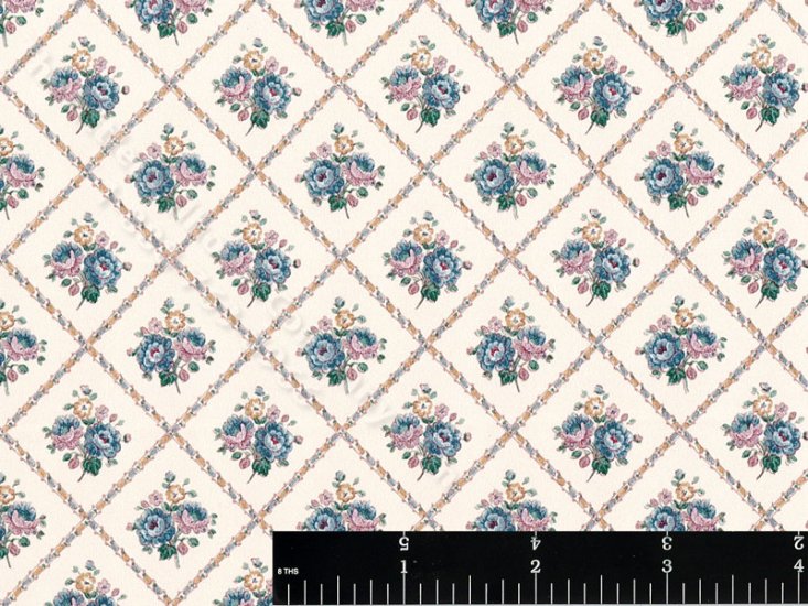 (image for) Blue Bouqets in Diamonds Miniature Wallpaper for Dollhouses