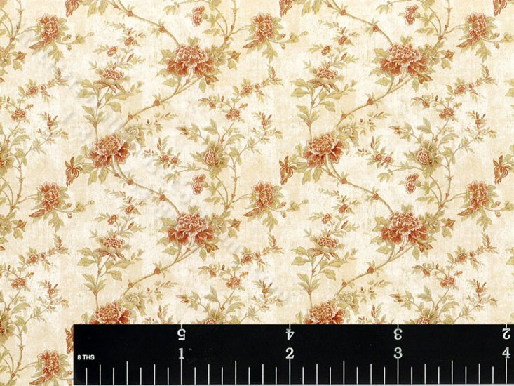 (image for) Dollhouse Scale Model Tan Floral Vine Wallpaper