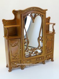 (image for) Miniature Walnut Art Nouveau Wardrobe w/Mirror