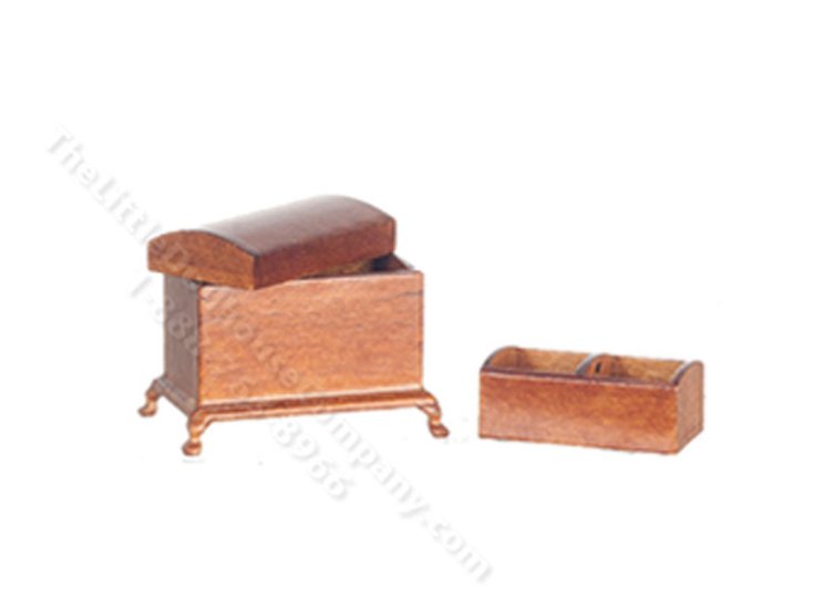 (image for) Miniature Walnut Dome Top Trunk for Dollhouses