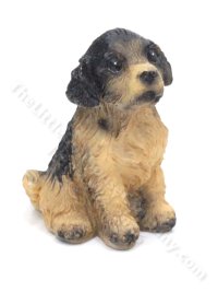 (image for) Miniature Black & Brown Cavapoo Dog Figurine for Dollhouses