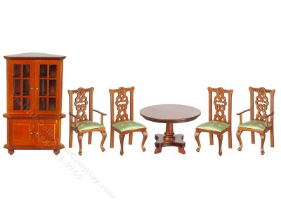 (image for) Miniature Walnut Dining Room Set for Dollhouses (6pc)