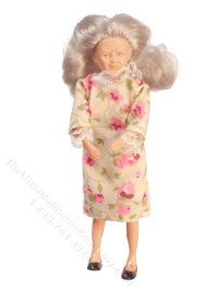 (image for) Miniature Old Woman/Grandmother Doll w/Gray Hair for Dollhouses