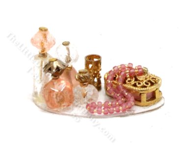 (image for) Miniature Pink Perfume and Jewellery Tray for Dollhouses
