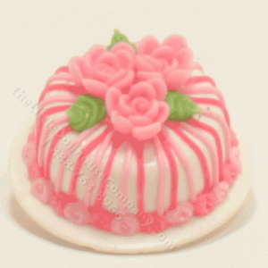 (image for) Miniature White Cake with Pink Stripes and Roses