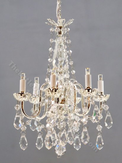(image for) Miniature Battery Operated 6-Arm Silver Crystal Column Chandelier with Wand