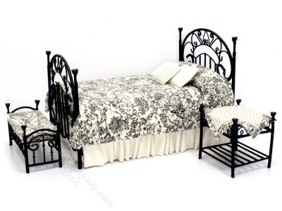 (image for) Dollhouse Miniature 3 Piece Black Bedroom Set by Janet