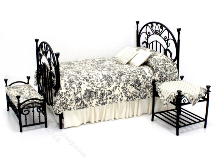 (image for) Dollhouse Miniature 3 Piece Black Bedroom Set by Janet