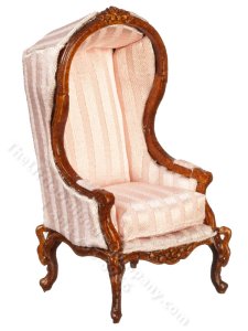 (image for) Miniature 1/2" Walnut and Light Pink Hooded Chair for Dollhouses