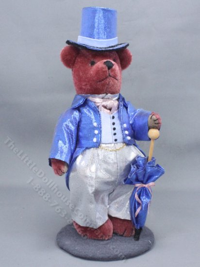 (image for) Vintage Miniature Bear in a Metallic Suit for Dollhouses
