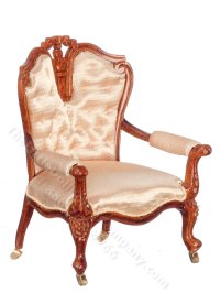 (image for) Miniature Walnut and Gold Victorian Armchair With Brass Castors