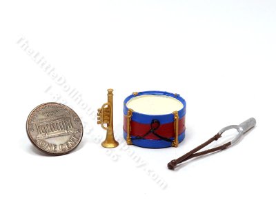 (image for) Miniature Toy Drum & Trumpet/Bugle Set for Dollhouses