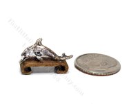 As Is Vintage Miniature Silver Dolphin Statuette on Wooden Stand for Dollhouses (image for) As Is Vintage Miniature Silver Dolphin Statuette on Wooden Stand for Dollhouses