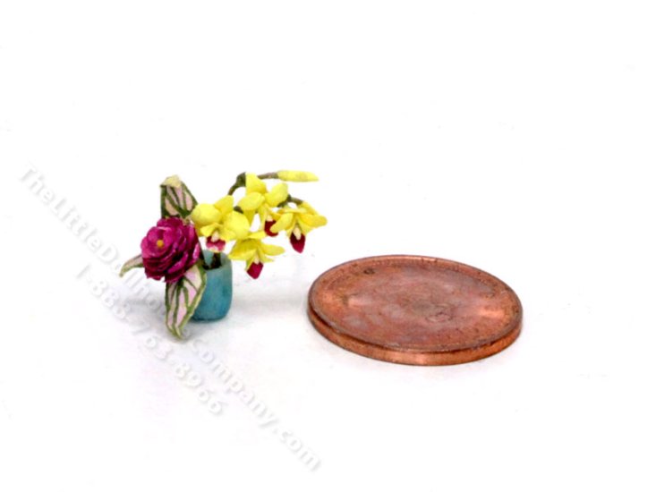 (image for) Handmade Miniature 1/4 Scale Yellow Orchid for Dollhouses