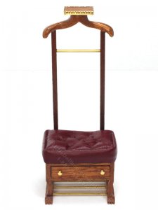 (image for) Miniature Walnut Clothing Valet with a Tufted Leather Cushion