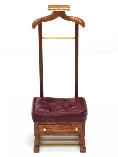 (image for) Miniature Walnut Clothing Valet with a Tufted Leather Cushion