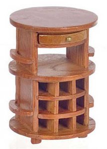 (image for) Miniature Round Pecan Serving Table for Dollhouses