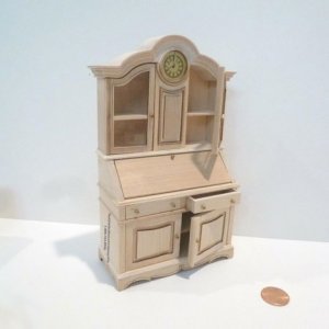 (image for) Miniature Unfinished Desk With Clock for Dollhouses