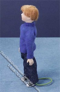 (image for) Miniature Redheaded Child in Blue Sweater by Cindy's Dolls