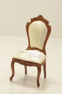 (image for) Miniature White Upholstered Walnut Side Chair for Dollhouses