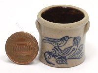 (image for) Miniature Stoneware Bucket Crock with Bird on Branch
