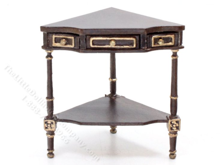 (image for) Miniature Walnut Corner Table for Dollhouses